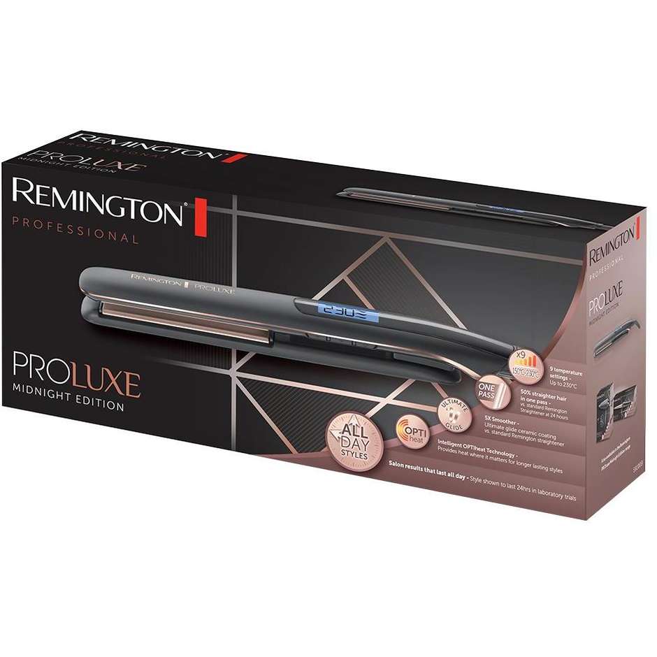 Remington PROluxe Midnight S9100B Piastra per Capelli con Tecnologia Intelligente OPTIheat 230 °C Nero