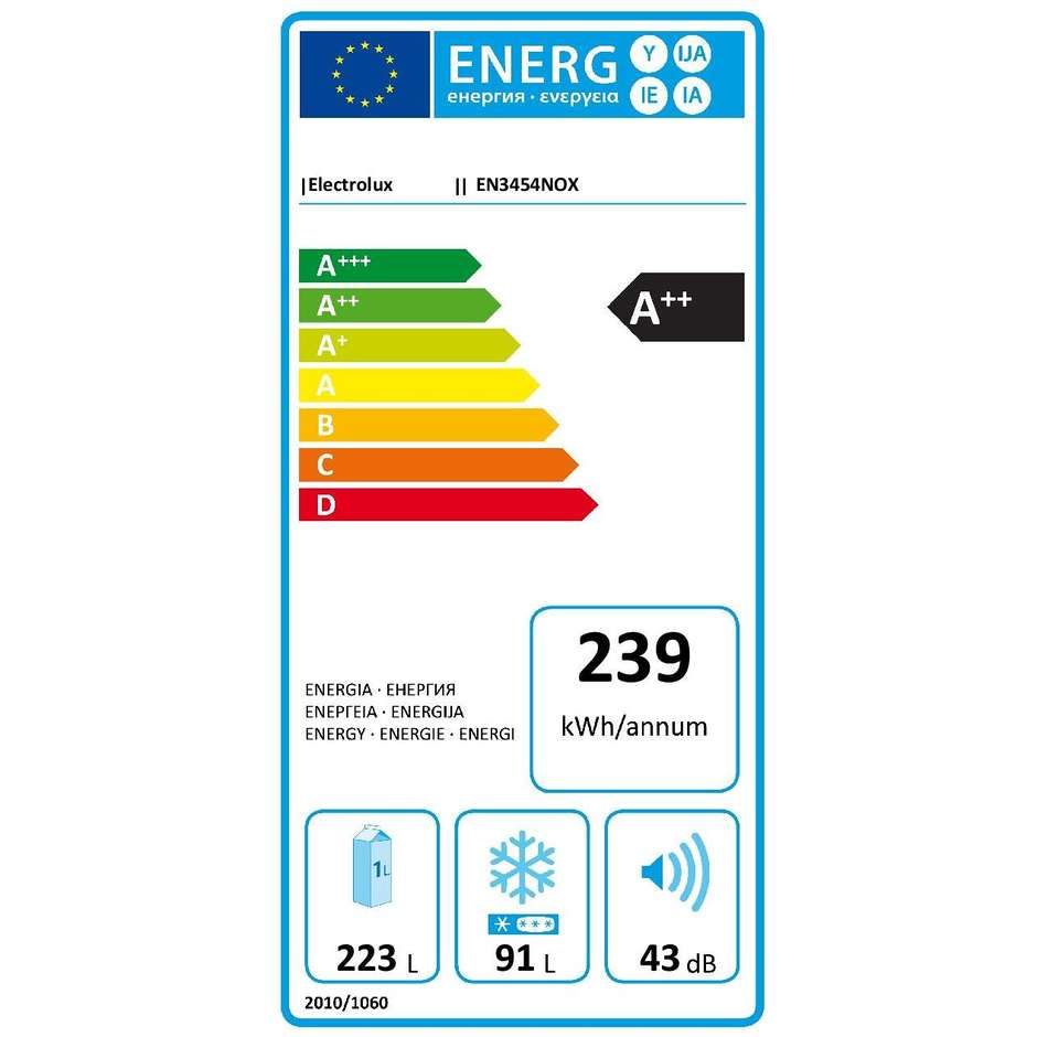 Rex/Electrolux EN3454NOX frigorifero combinato 314 litri classe A++ ventilato/No Frost colore inox