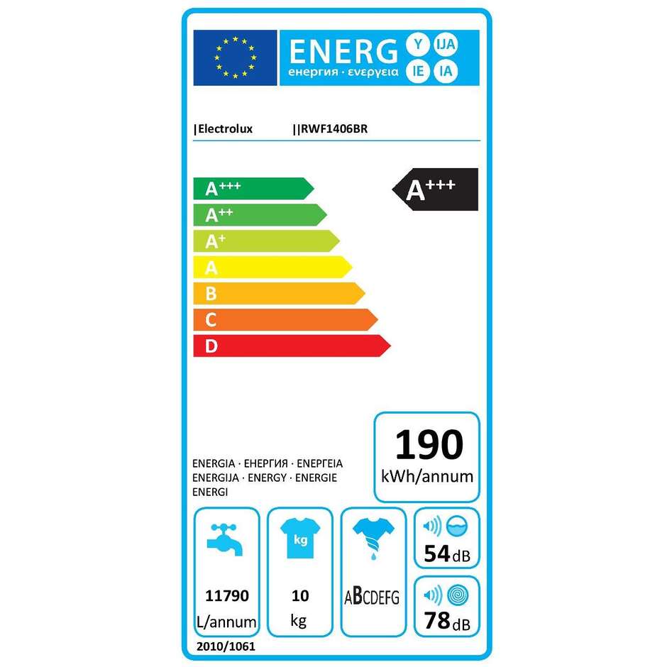 Rex/Electrolux RWF1406BR lavatrice carica frontale 10 Kg 1400 giri classe A+++ colore bianco
