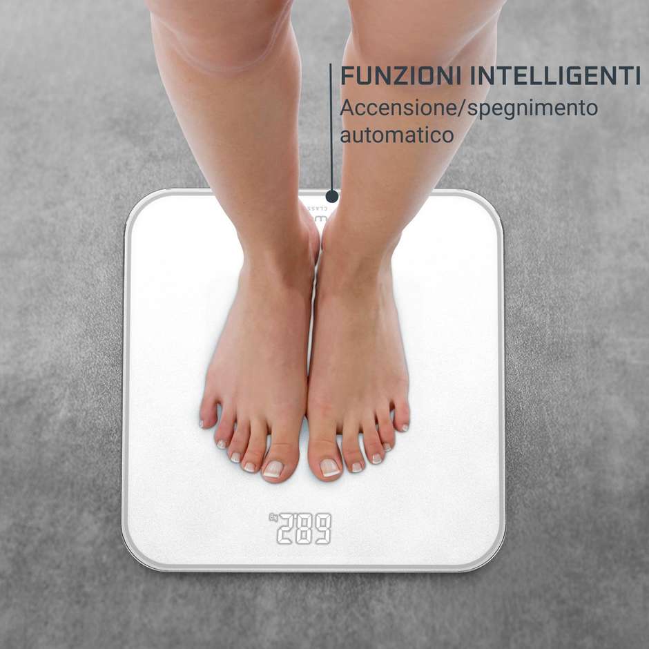 Rowenta Classic BS1901V0 Bilancia Pesapersone Digitale in Vetro Temperato 180 kg Display LED Bianco