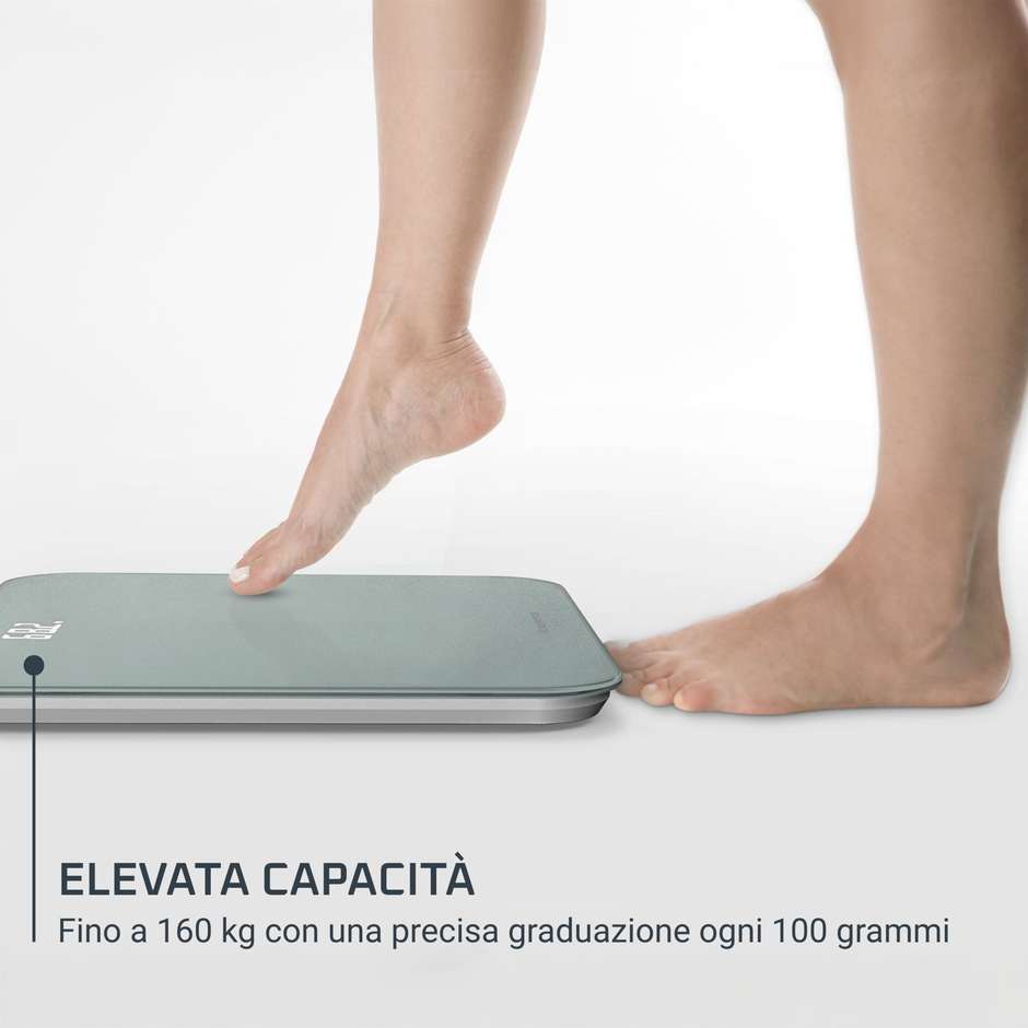 Rowenta Classic BS1903V0 Bilancia Pesapersone Digitale in Vetro Temperato 180 kg Display LED Verde Menta