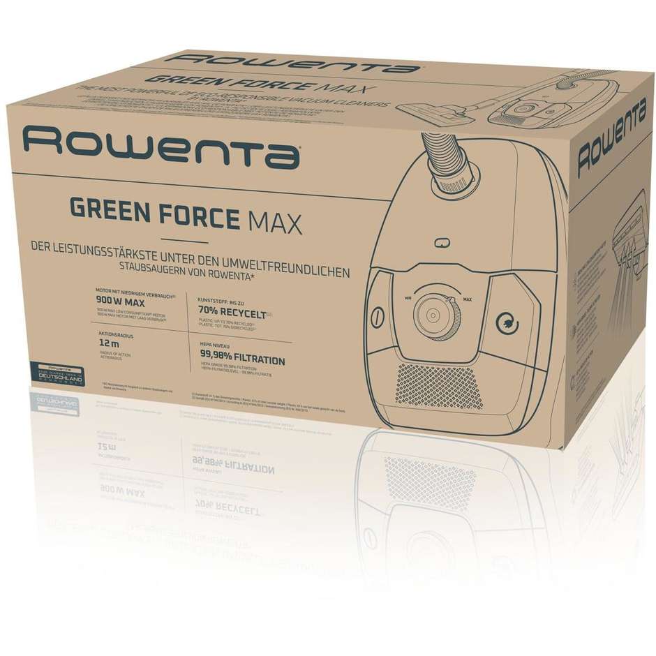 Rowenta Green Force Max RO4931 Aspirapolvere Capacita 4,5 L a cilindro Secco Potenza 900 W Sacchetto per la polvere Colore Nero