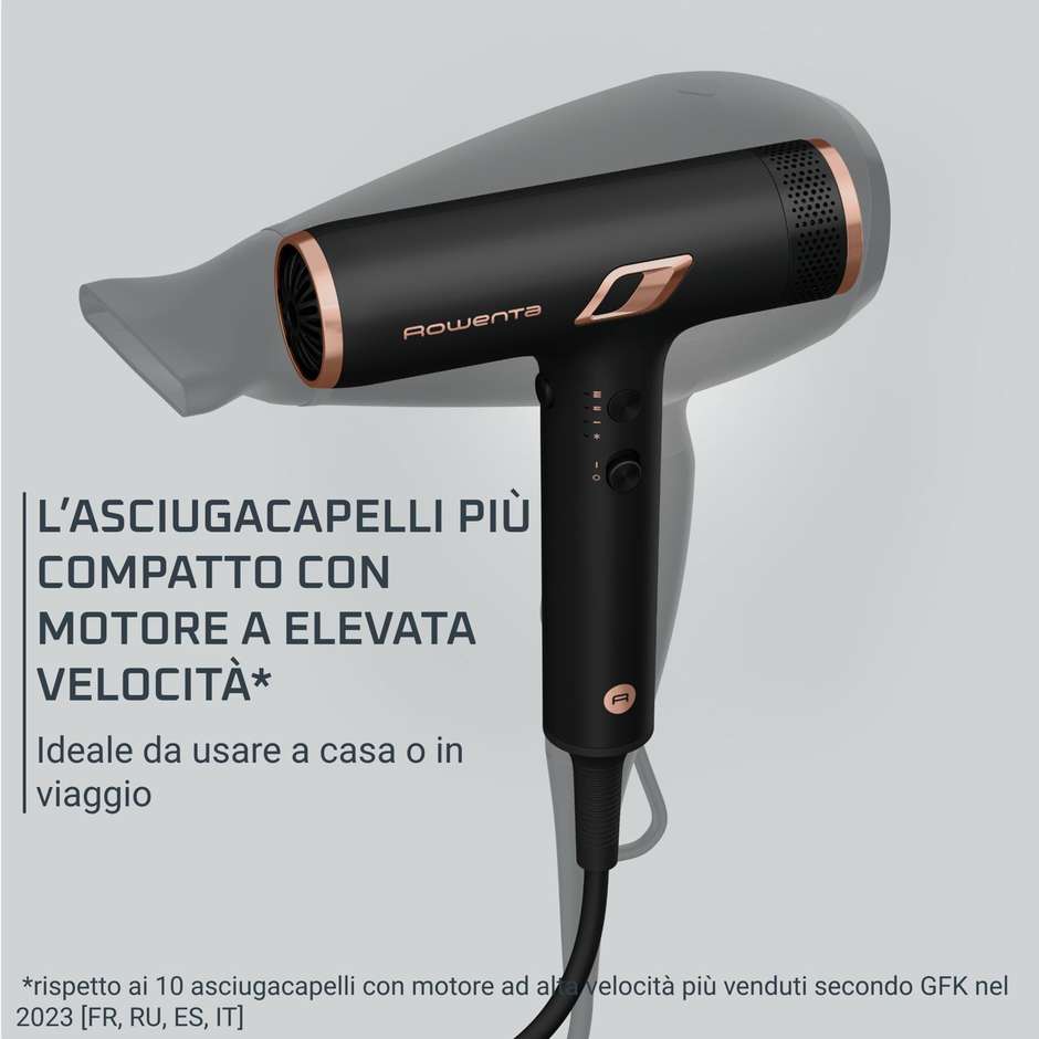 Rowenta Nano HY8310 Asciugacapelli Compatto Brushless ad Alta Velocità 1700 W con Tecnologia a Ioni Nero