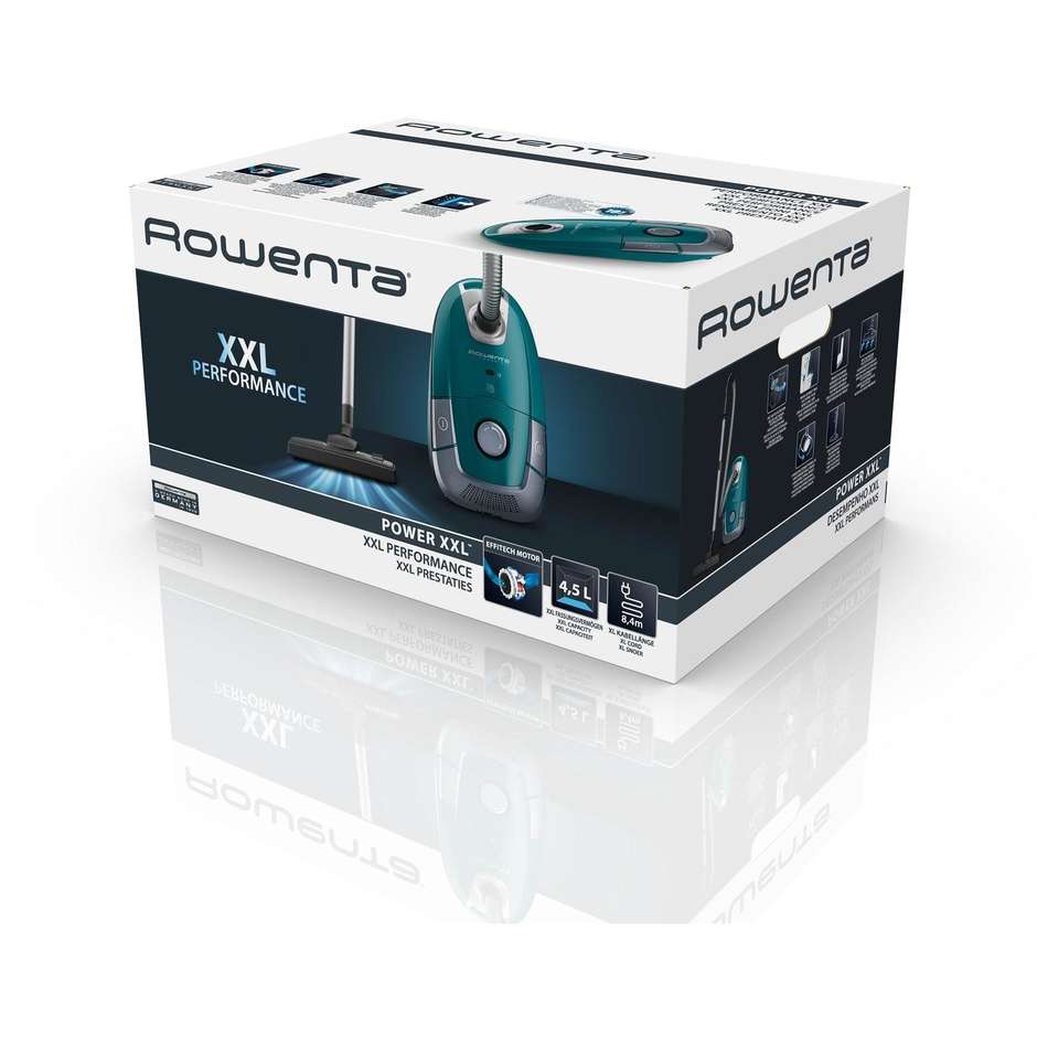 Rowenta Power XXL Silence RO3142 Aspirapolvere con Sacco Silenzioso 70dB 450W Sacco 4,5L Raggio 11m Blu
