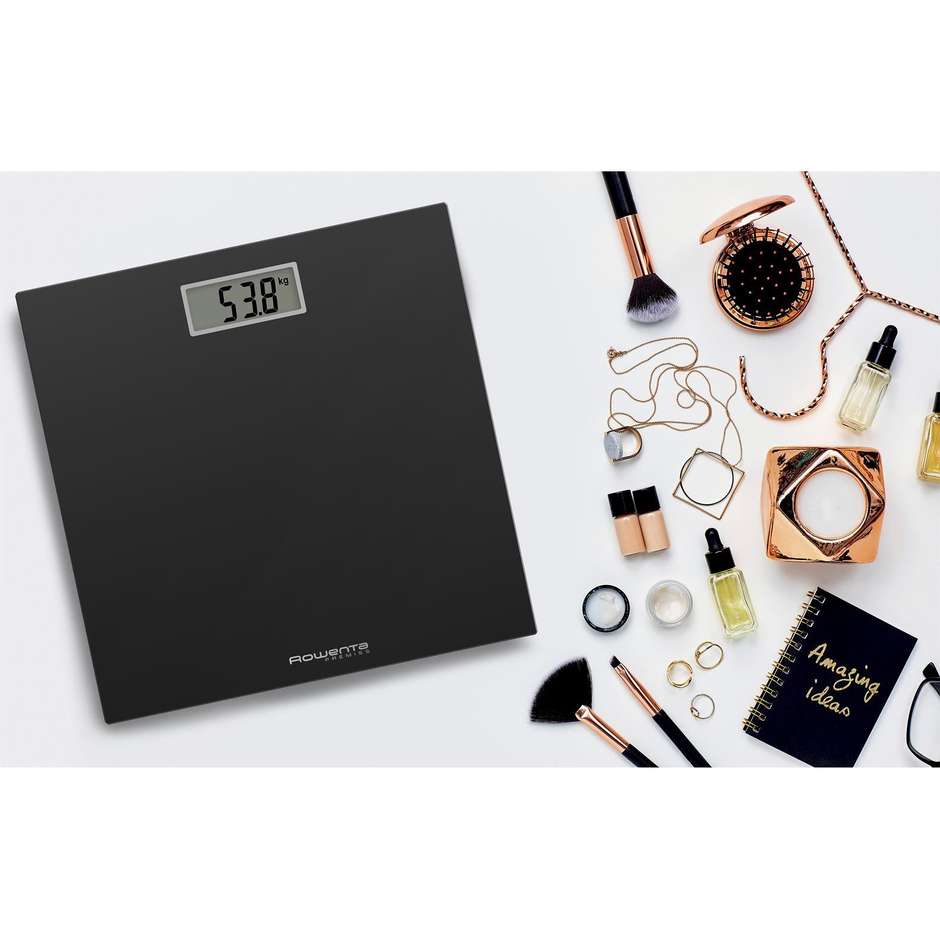 Rowenta Premiss BS1400 Bilancia Pesapersone Digitale in Vetro Temperato Slim 150 kg Display LCD Nero