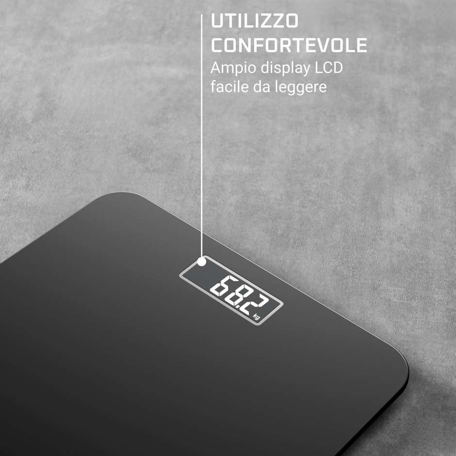 Rowenta Premiss BS1800V0 Bilancia Pesapersone Digitale Slim in Vetro Temperato 160 kg Display LCD Nero