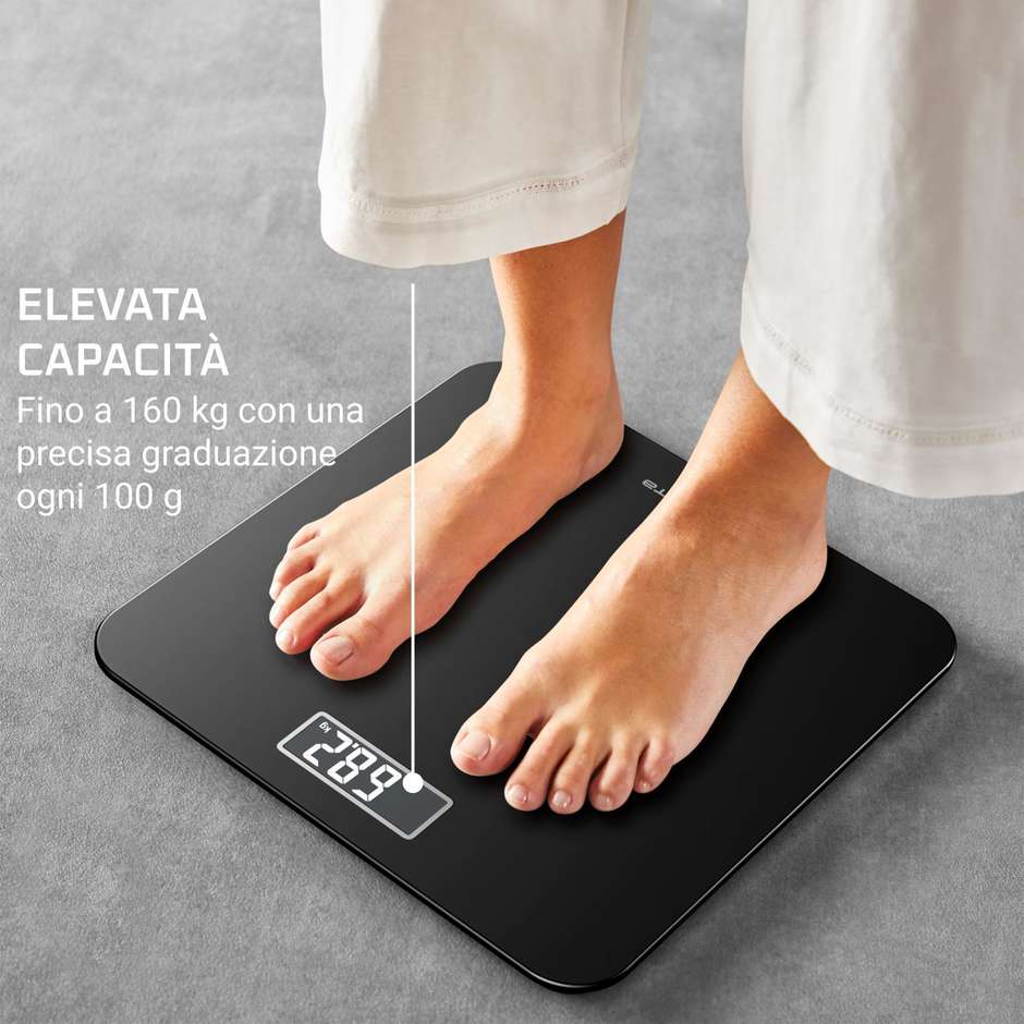 Rowenta Premiss BS1800V0 Bilancia Pesapersone Digitale Slim in Vetro Temperato 160 kg Display LCD Nero