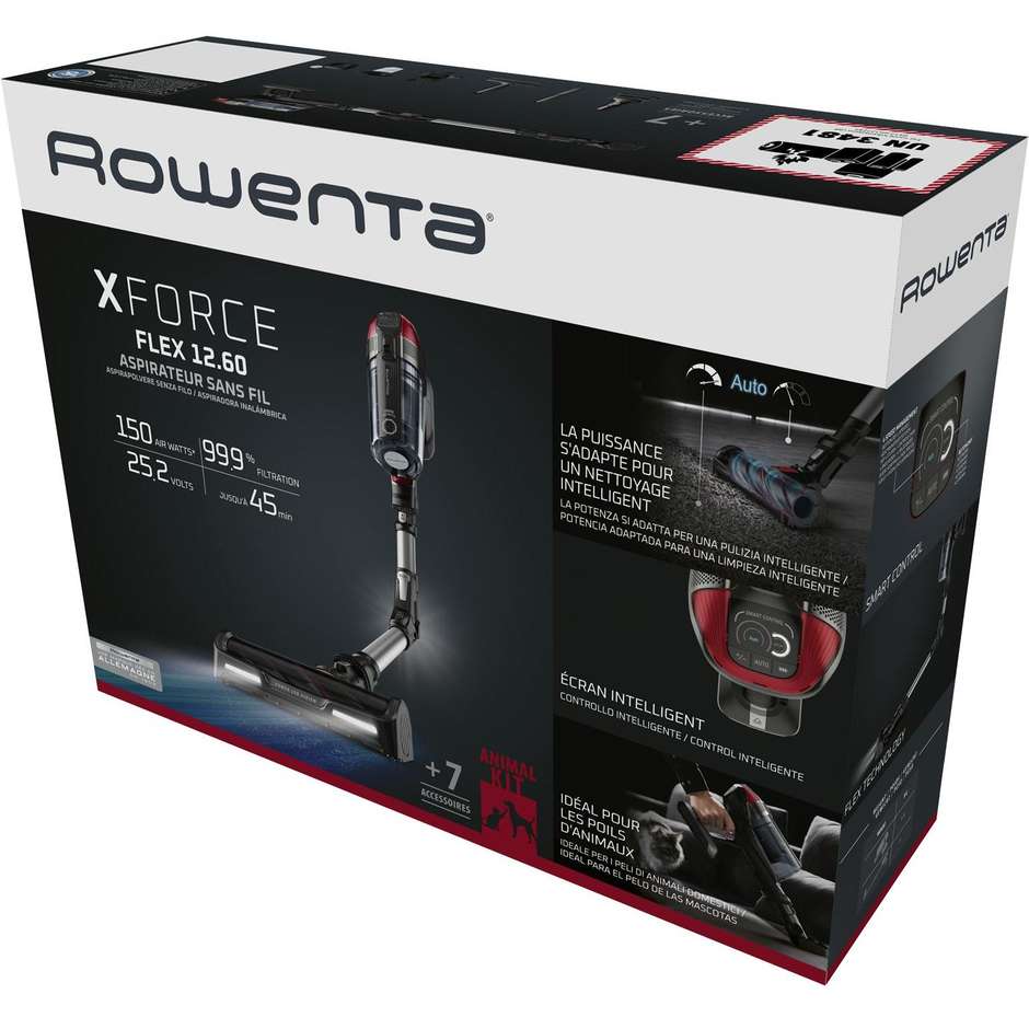 Rowenta RH98A7 Aspirapolvere a bastone 2 in 1 Batteria Secco Senza sacchetto 0,9 L Potenza 320 W Colore Rosso, Grigio