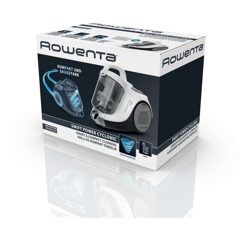 Rowenta RO2957 Swift Power Cyclonic Aspirapolvere a Traino Senza Sacco 750 W Bianco e Grigio