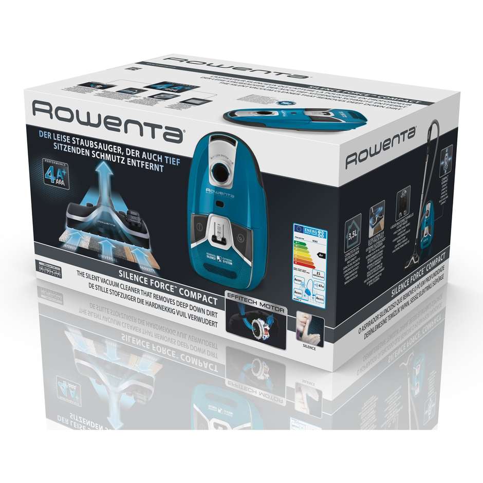 Rowenta RO6371EA Silence Force 4A Aspirapolvere a Traino con Sacco 550W 3,5L Blu