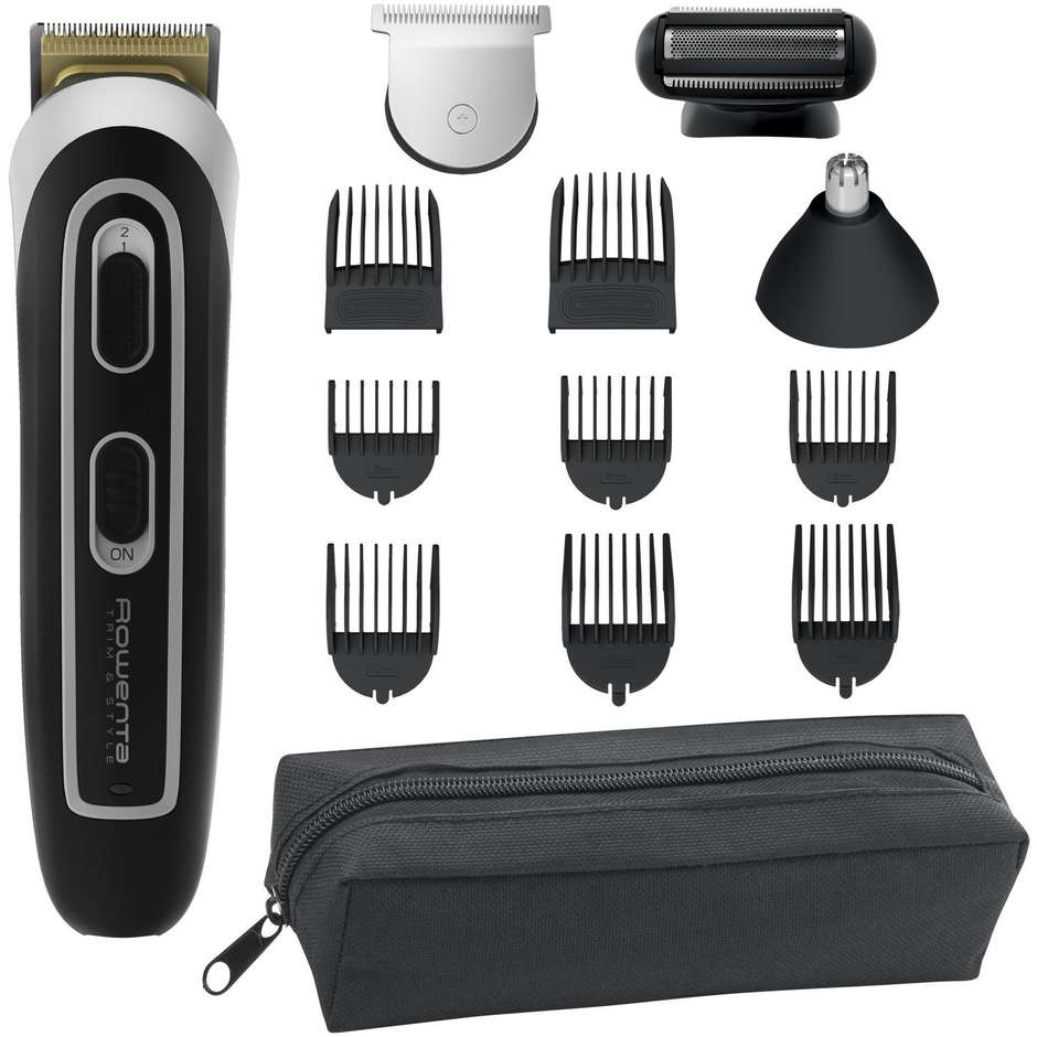 Rowenta TRIM & STYLE TN9140 Kit multigroomer facebody 7 in 1 wet dry Colore Nero, Argento