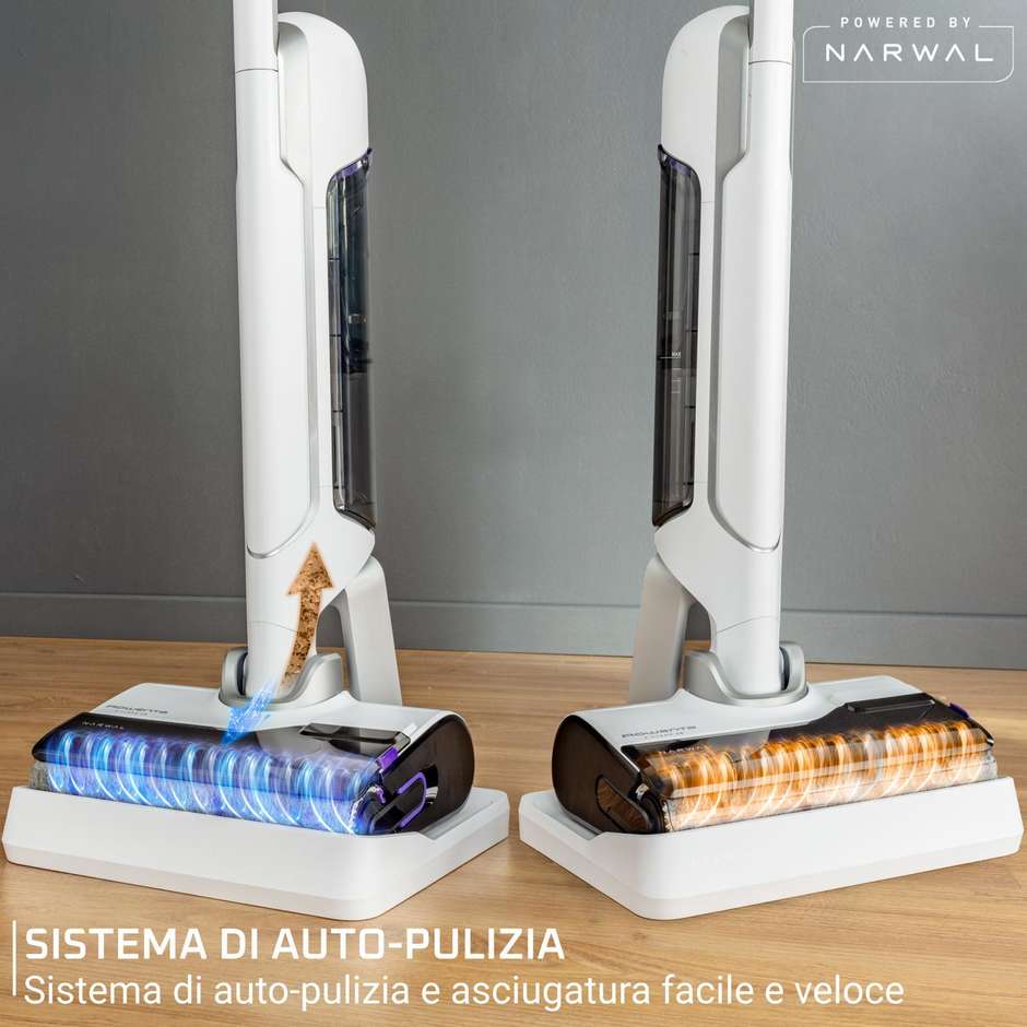Rowenta X Clean 10 2 in 1 Aspirapolvere a batteria secco e umido senza sacco 200 W Colore Argento, Bianco