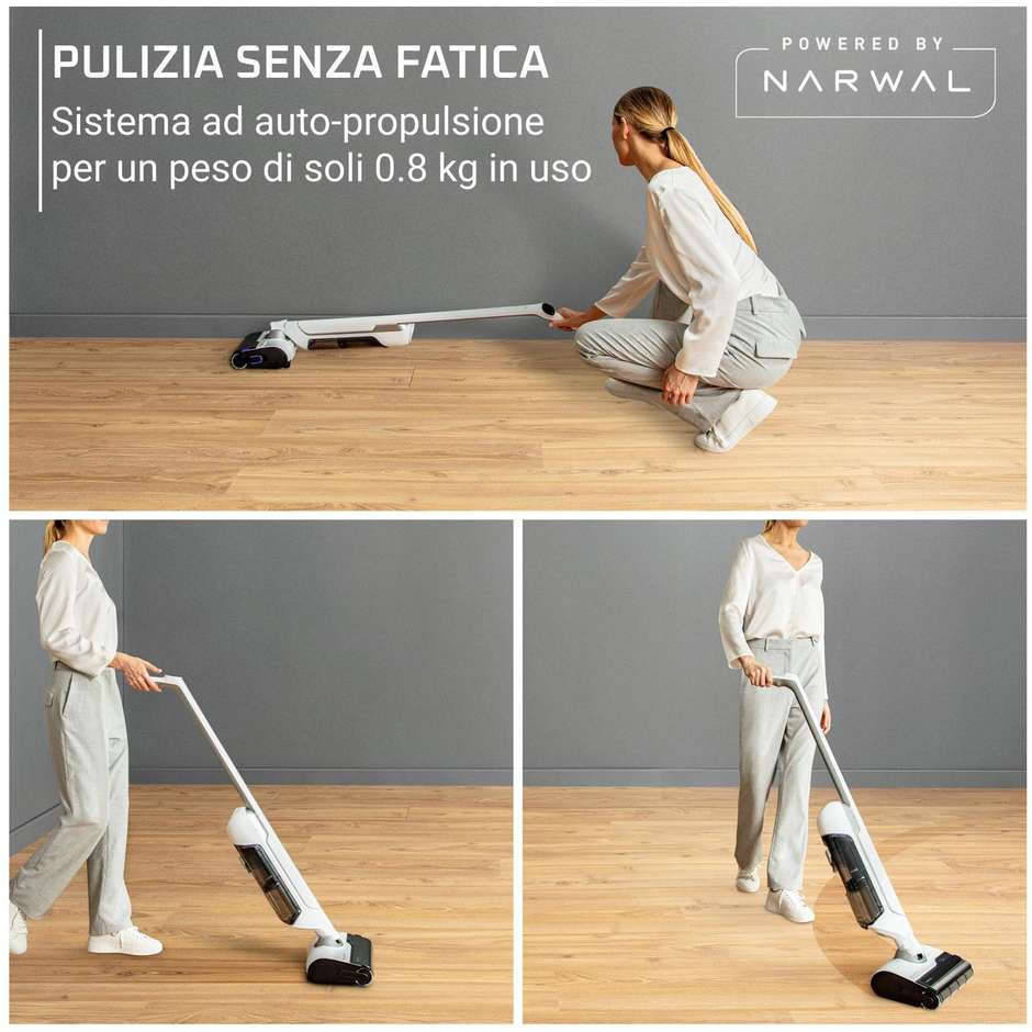 Rowenta X-Clean 10 GZ7035 Lavapavimenti e Aspirapolvere Cordless 2 in 1, 200 W, 21,6 V, 0,79 L, Argento e Bianco