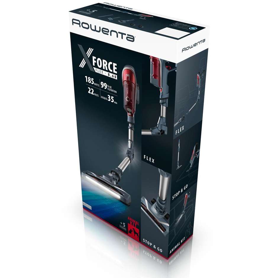Rowenta X-Force RH9677 Scopa Elettrica Ricaricabile Senza Fili 22 V Grigio/Rosso