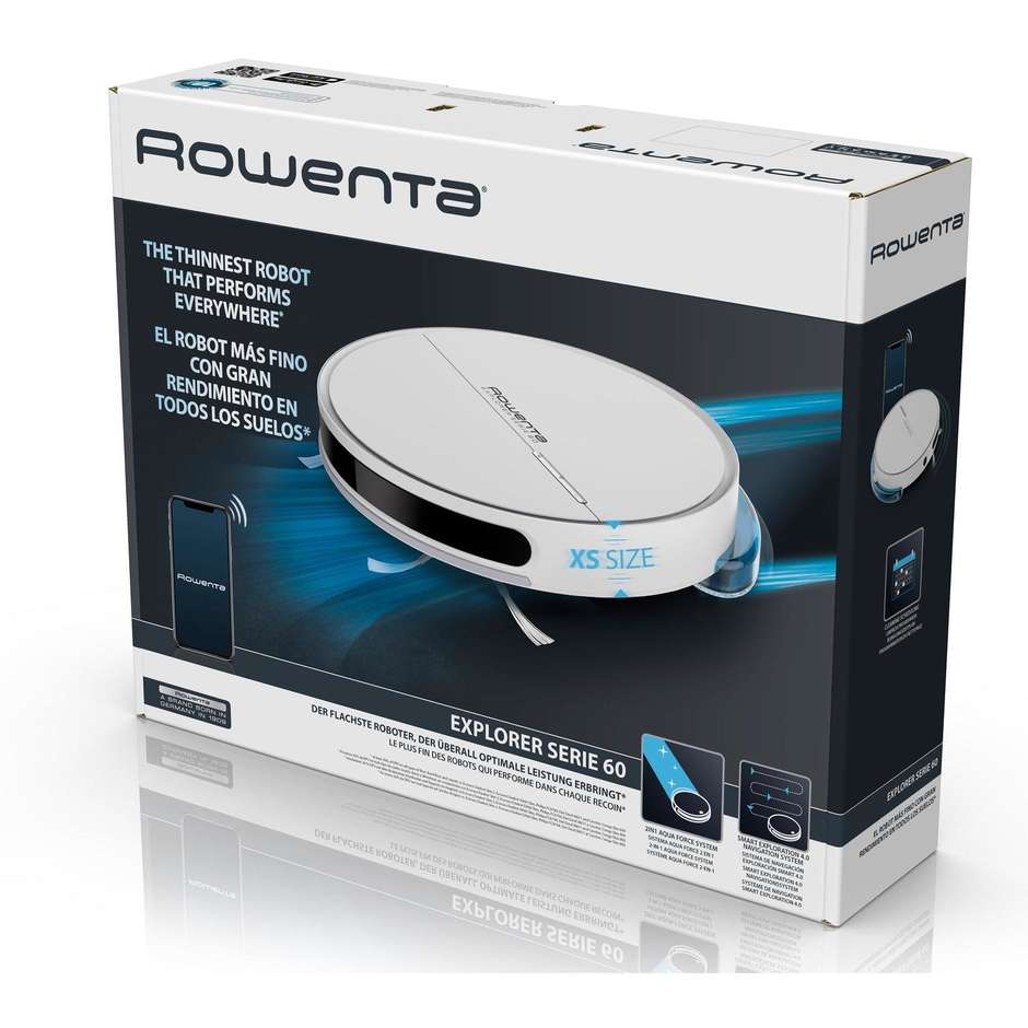 Rowenta X-Plorer Serie 60 (RR7427WH) Robot Aspirapolvere Ultra-Sottile Altezza 6cm con Filtro Allergeni Bianco