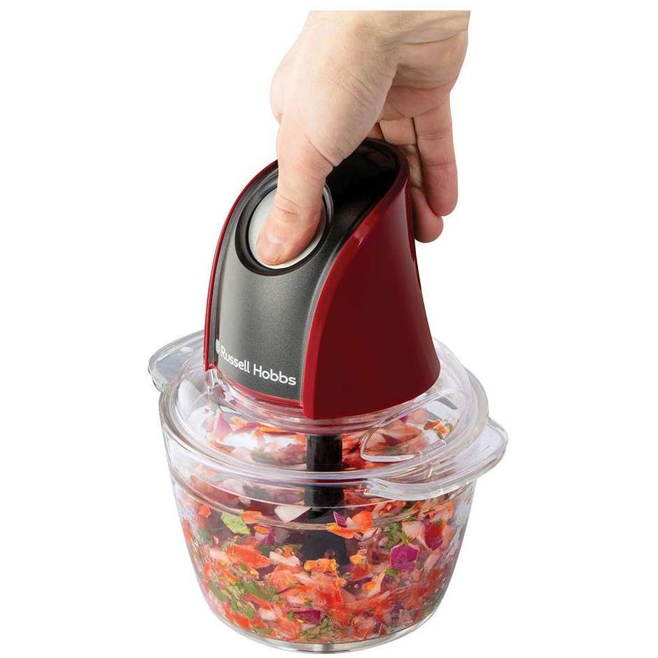 Russell Hobbs Slice & Go 27130-56 Tritaverdure Elettrico 200W 3 Coni Inox Direct-Serve Rosso e Nero