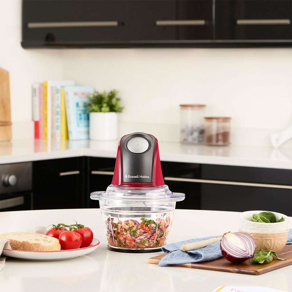 Russell Hobbs Slice & Go 27130-56 Tritaverdure Elettrico 200W 3 Coni Inox Direct-Serve Rosso e Nero