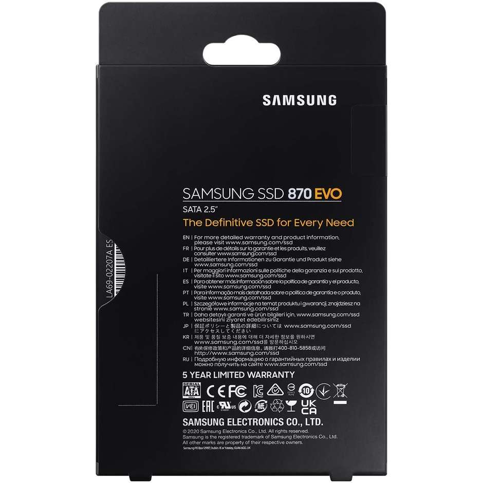 Samsung 870 EVO SSD Interno 250 GB 2.5" SATA III 6 Gb/s V-NAND 3D TLC (MZ-77E250B)
