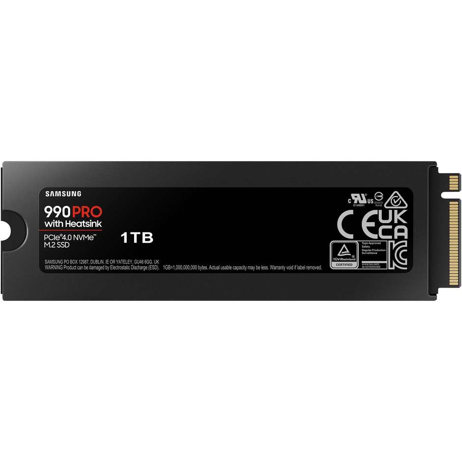 Samsung 990 PRO SSD Interno 1 TB con Dissipatore Heatsink PCIe 4.0 M.2 2280 NVMe Compatibile PS5 (MZ-V9P1T0GW)