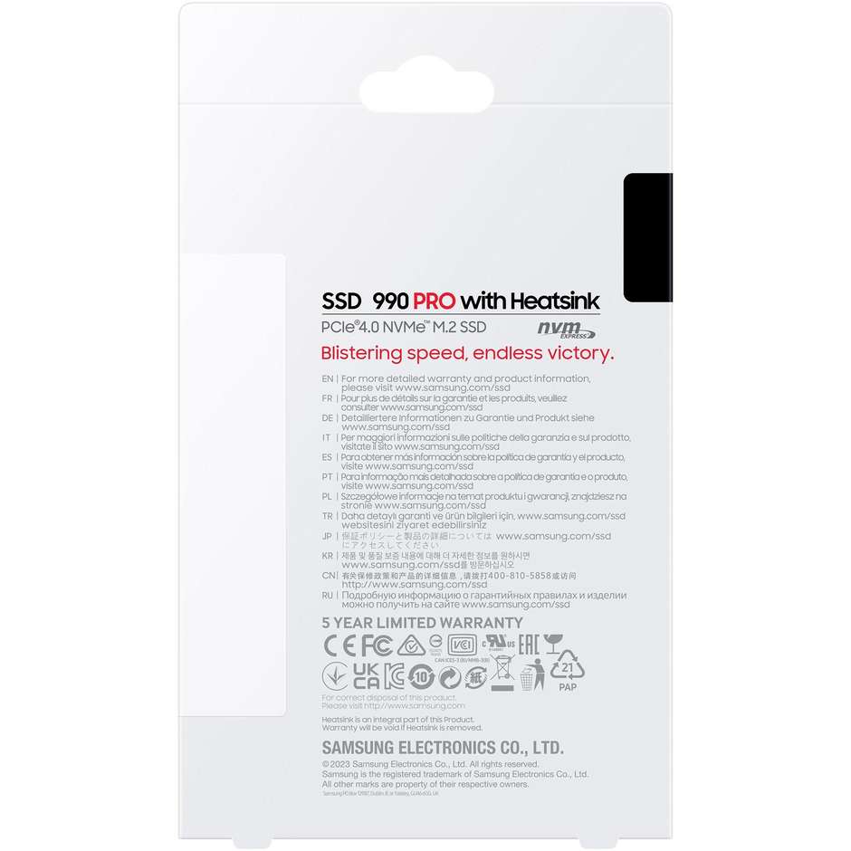 Samsung 990 PRO SSD Interno 1 TB con Dissipatore Heatsink PCIe 4.0 M.2 2280 NVMe Compatibile PS5 (MZ-V9P1T0GW)