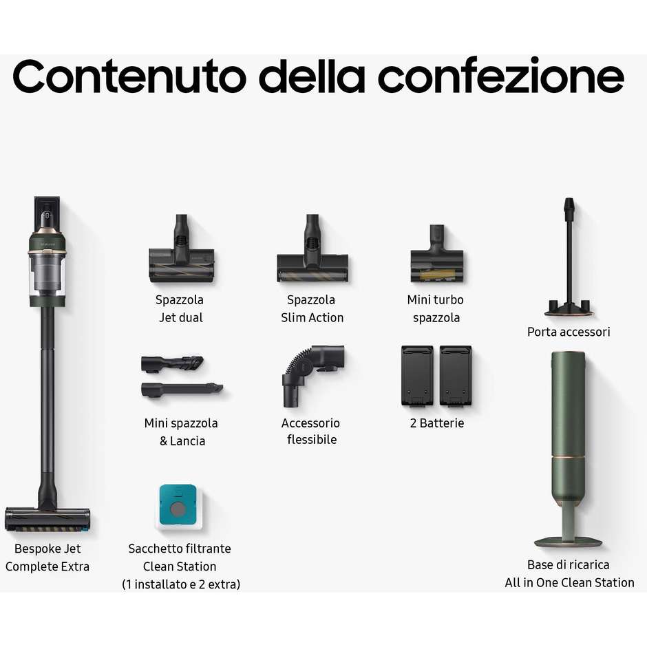 Samsung Bespoke Jet Complete VS20A95943N Scopa Senza Filo 580W 210AW Doppia Batteria 120min Verde Bosco