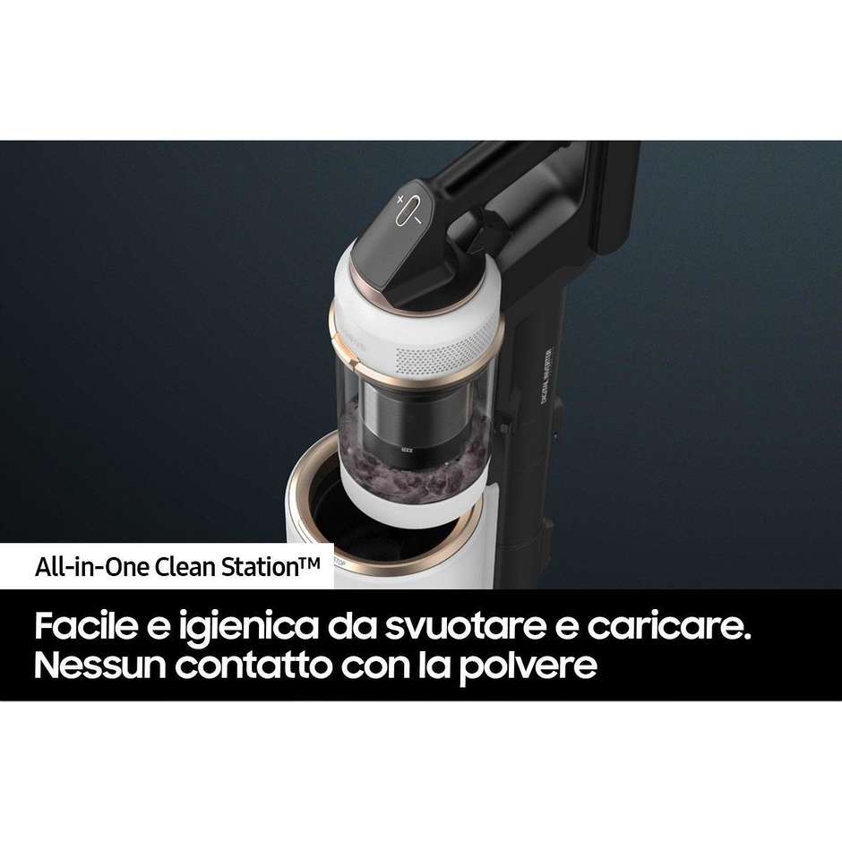 Samsung Bespoke Jet Pet VS20A95823W Aspirapolvere Senza Filo 210AW Clean Station Integrata Bianco e Nero