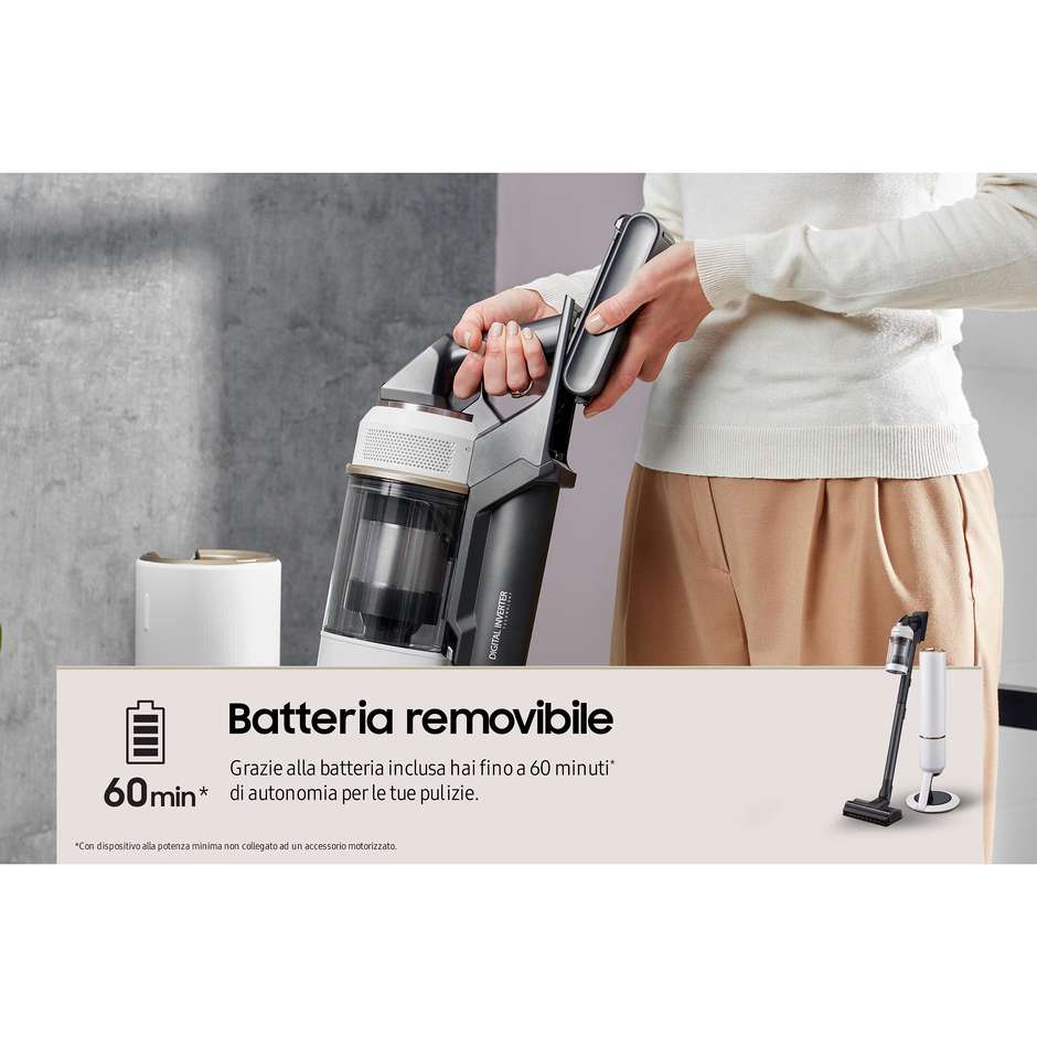 Samsung Bespoke Jet Pet VS20A95823W Aspirapolvere Senza Filo 210AW Clean Station Integrata Bianco e Nero