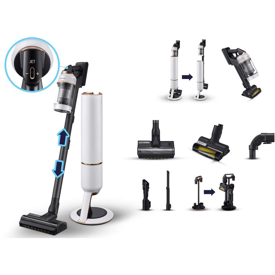 Samsung BESPOKE Jet VS20A95823W Scopa Elettrica Ricaricabile Senza Fili 210 AW Multiciclonica 0,5 L Nero/Bianco