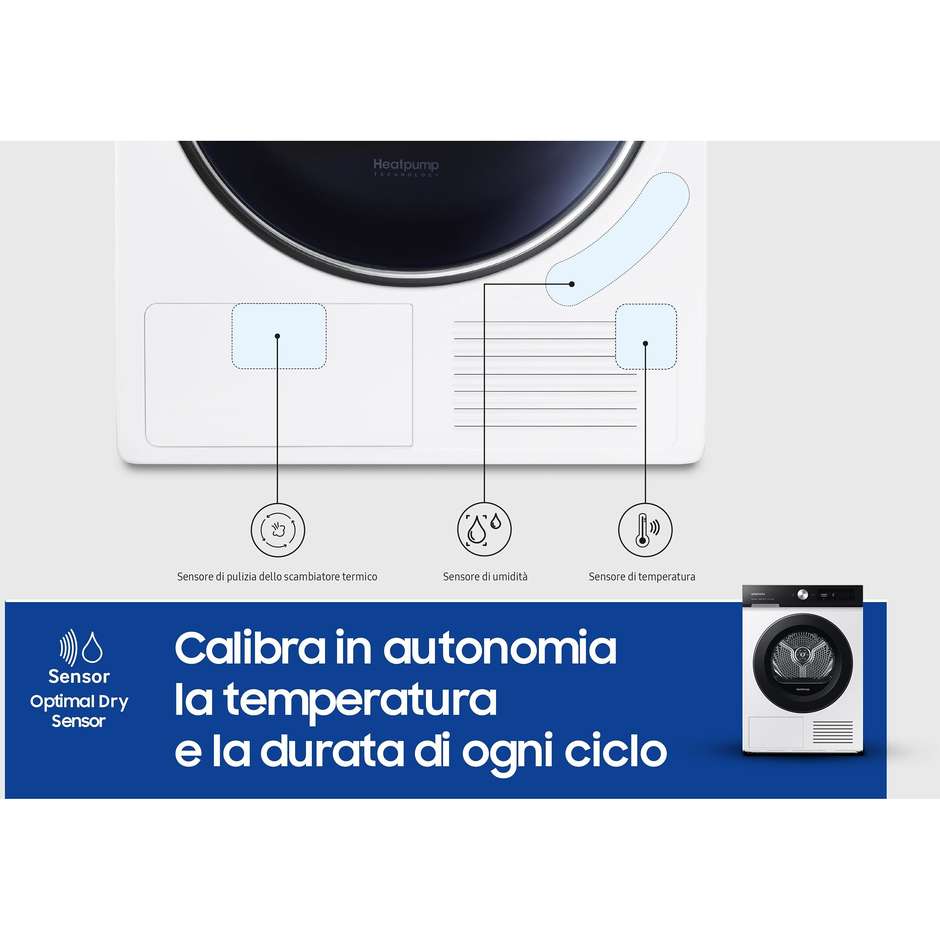 Samsung DV90BB5245AES3 Asciugatrice a pompa di calore Capacita 9 kg Classe A+++ Colore Bianco