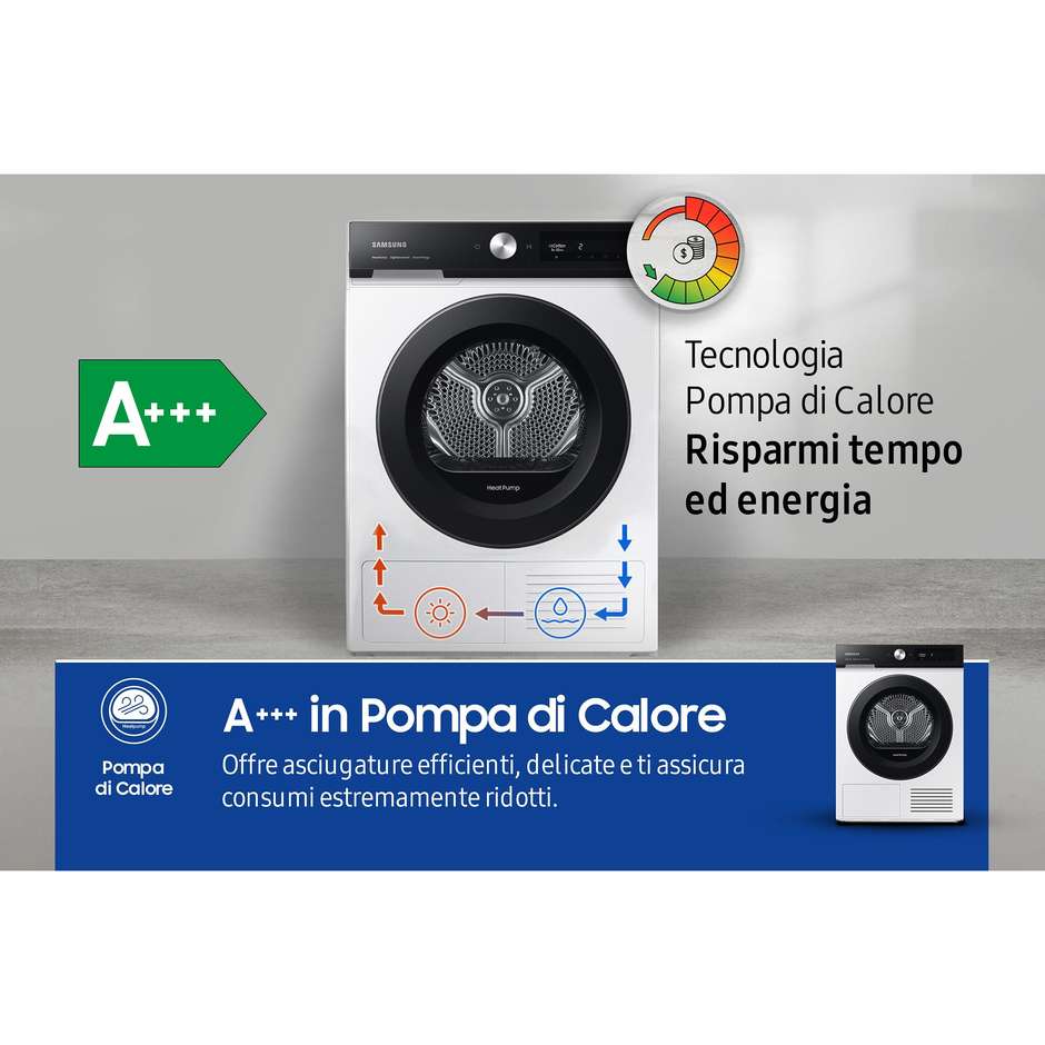 Samsung DV90BB5245AES3 Asciugatrice a pompa di calore Capacita 9 kg Classe A+++ Colore Bianco