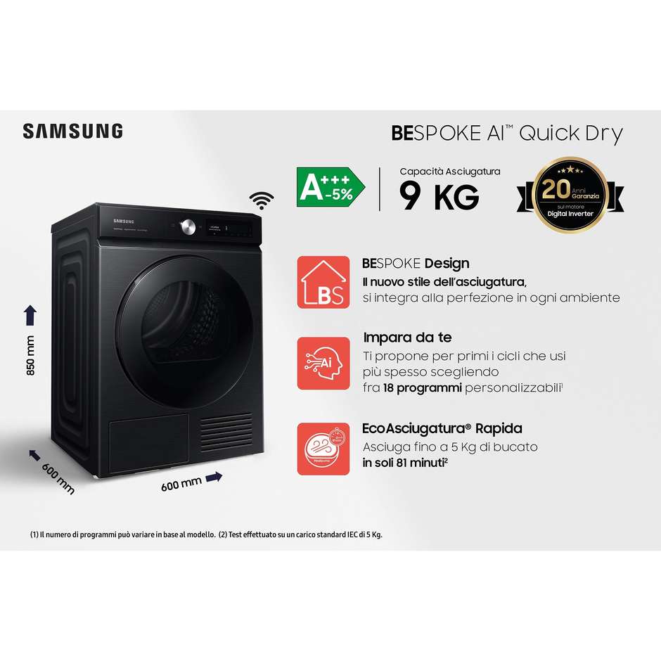 Samsung DV90BB7445GB Asciugatrice a pompa di calore Capacita 9 Kg Classe A+++