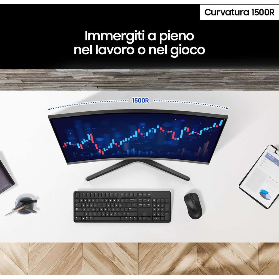 Samsung Essential Curved S3 S39GD 32" (LS32D390GAUXEN) Monitor Curvo Full HD 100Hz 4ms 1800R Nero