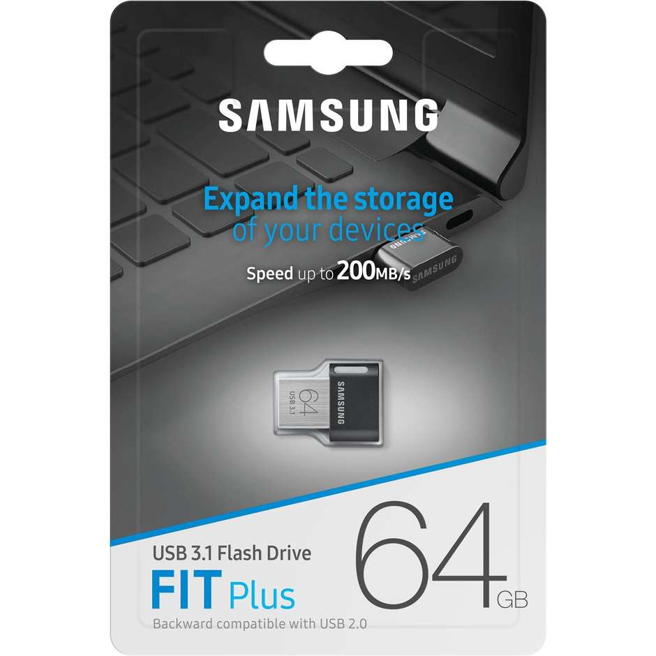 Samsung FIT Plus 64 GB Chiavetta USB 3.1 Gen 1 Ultra Slim Plug-and-Stay fino a 400 MB/s (MUF-64AB)