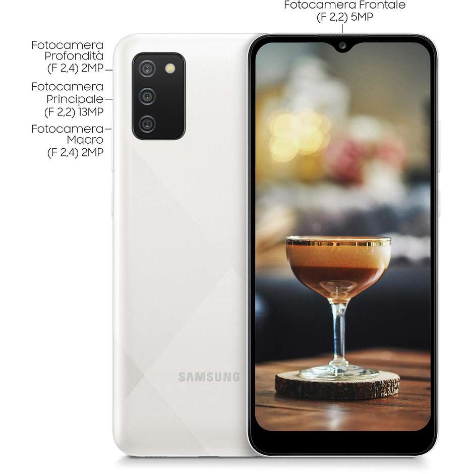 Samsung Galaxy A02s Smartphone 6.5" Ram 3 Gb Memoria 32 Gb Android colore bianco
