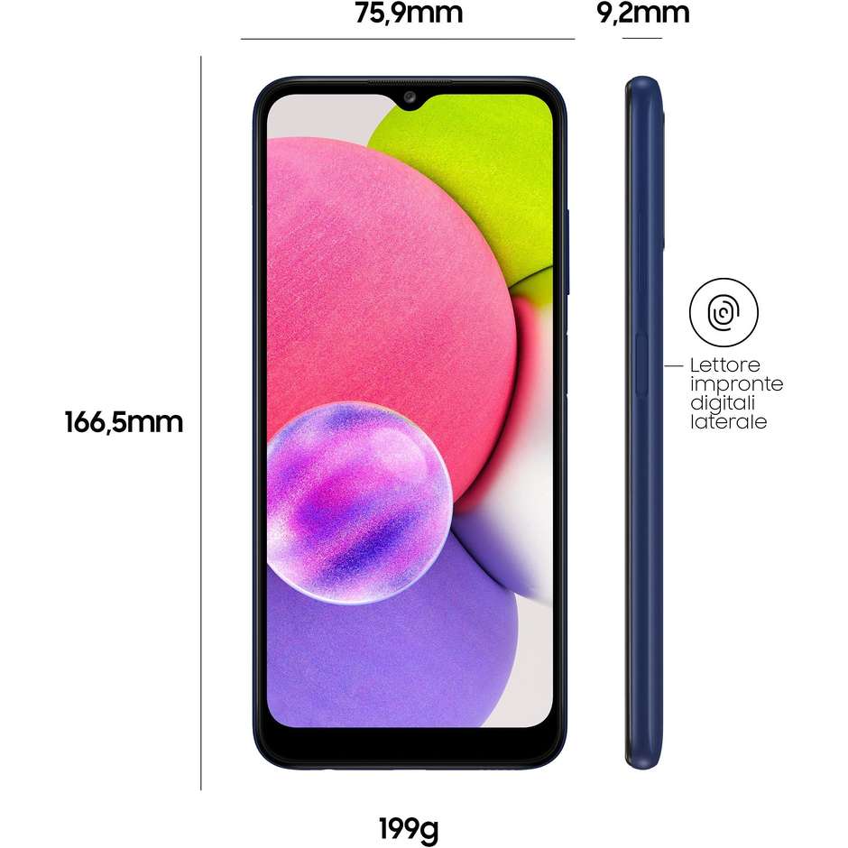 Samsung Galaxy A03s Smartphone 6.5'' HD+ Ram 3 Gb Memoria 32 Gb Android colore blu