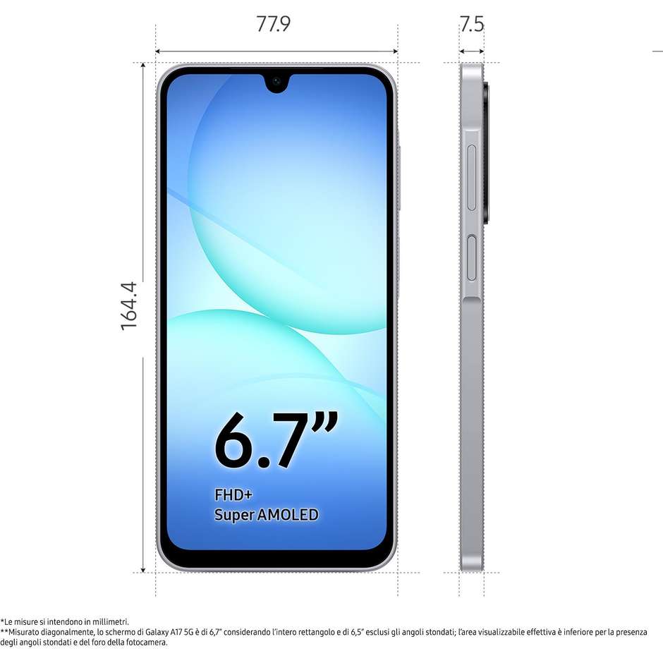 Samsung Galaxy A17 Smartphone 5G 6.7" Ram 8 GB Memoria 256 GB Colore Gray