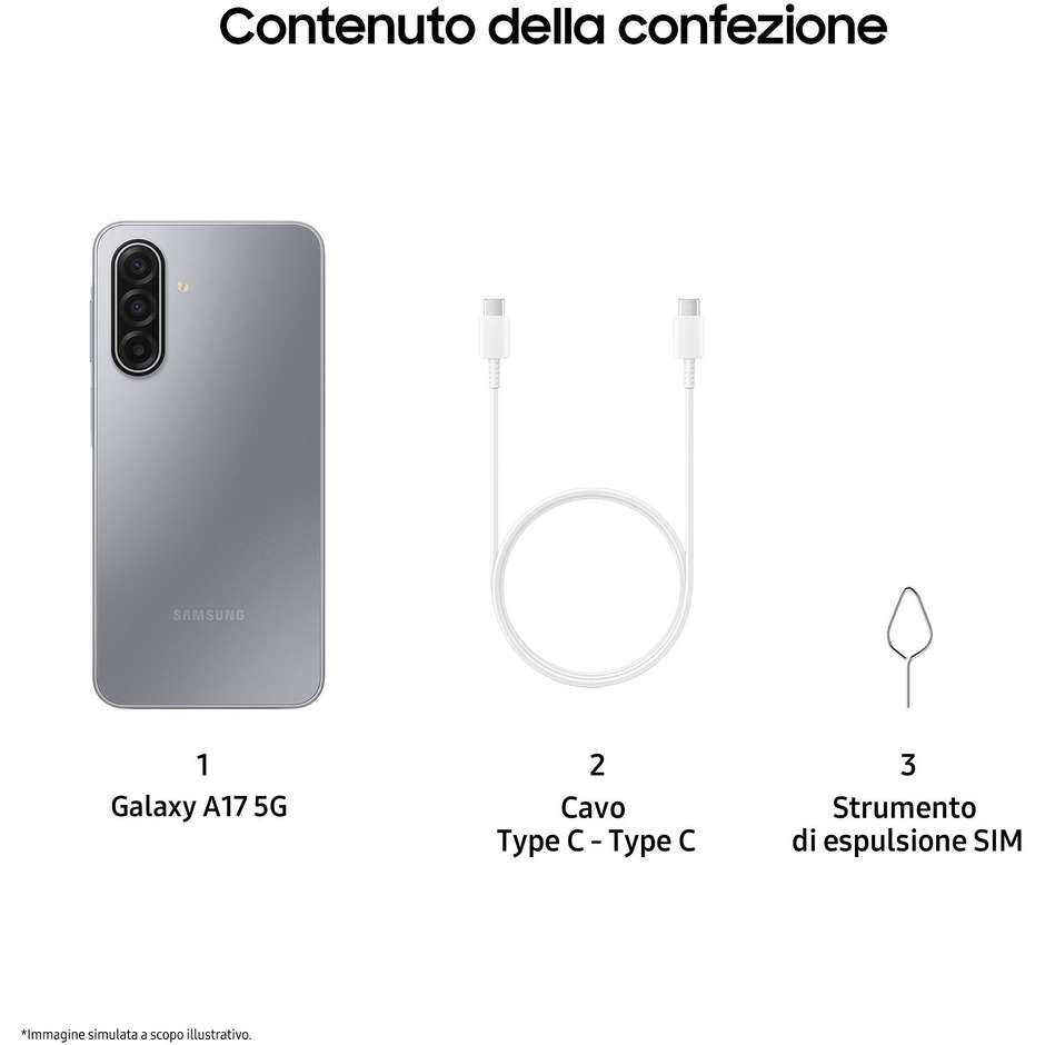 Samsung Galaxy A17 Smartphone 5G 6.7" Ram 8 GB Memoria 256 GB Colore Gray