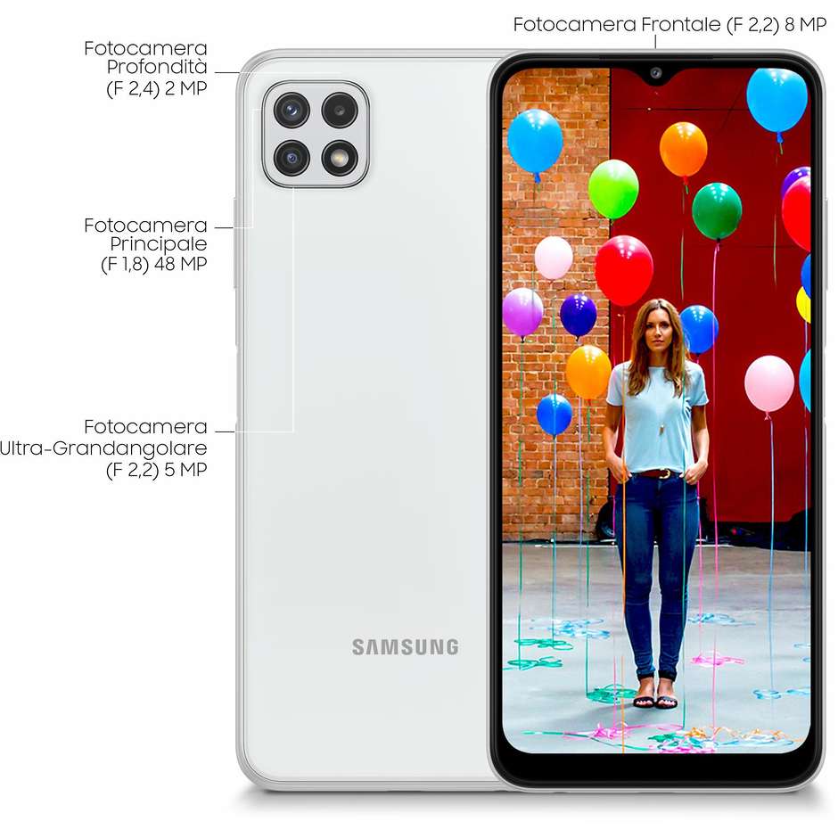 Samsung Galaxy A22 5G Smartphone 6.6" FHD+ Ram 4 GB Memoria 64 GB Android colore bianco