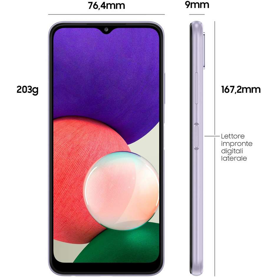 Samsung Galaxy A22 5G Smartphone 6.6" FHD+ Ram 4 GB Memoria 64 GB Android colore Lavander