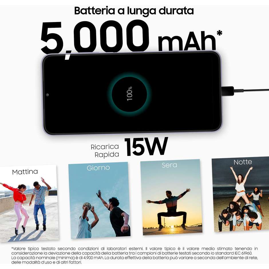 Samsung Galaxy A22 5G Smartphone 6.6" FHD+ Ram 4 GB Memoria 64 GB Android colore Lavander