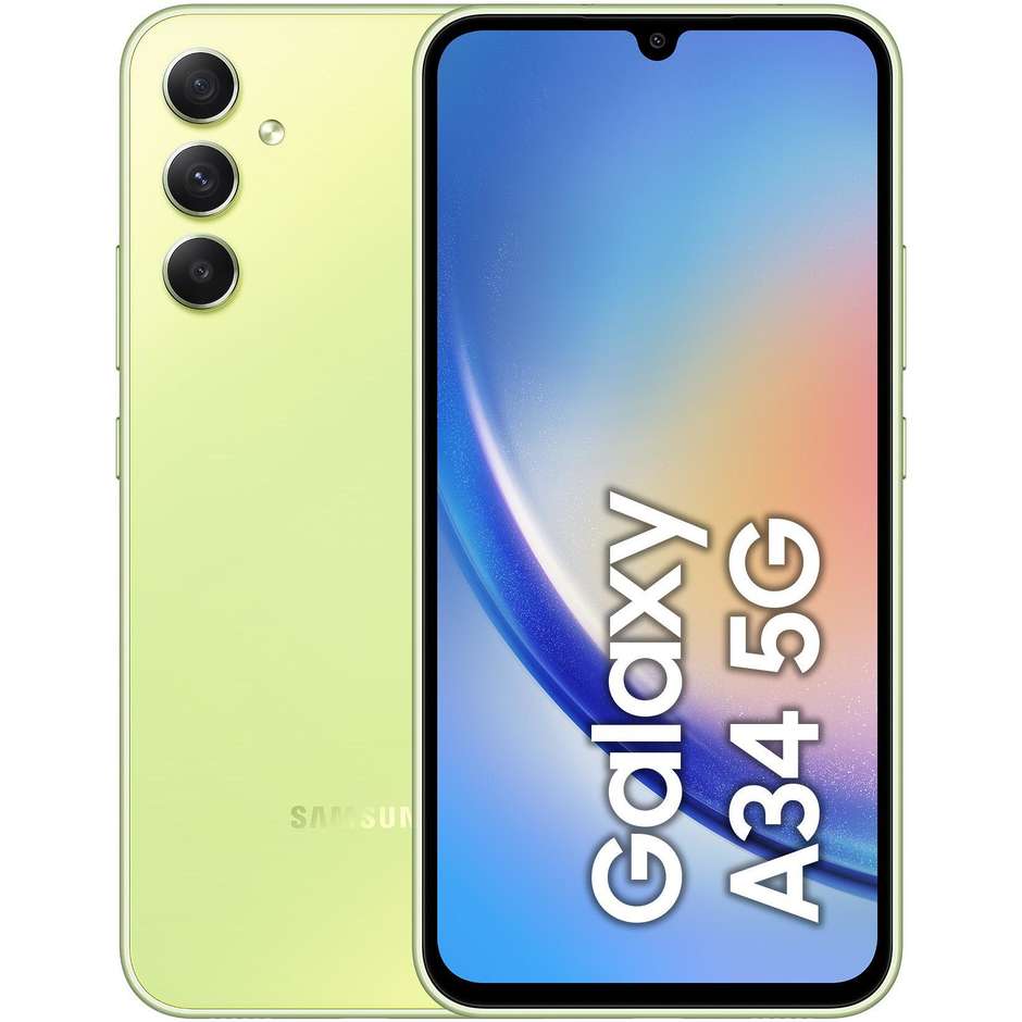 Samsung Galaxy A34 Smartphone 5G 6.6” Ram 8 GB Memoria 256 GB Android 13 Colore Awesome Lime