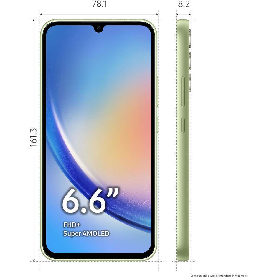 Samsung Galaxy A34 Smartphone 5G 6.6” Ram 8 GB Memoria 256 GB Android 13 Colore Awesome Lime
