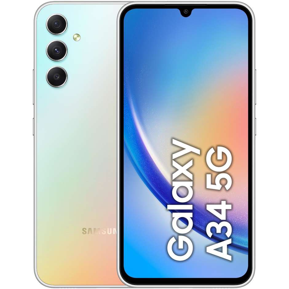 Samsung Galaxy A34 Smartphone 5G 6.6” Ram 8 GB Memoria 256 GB Android 13 Colore Awesome Silver
