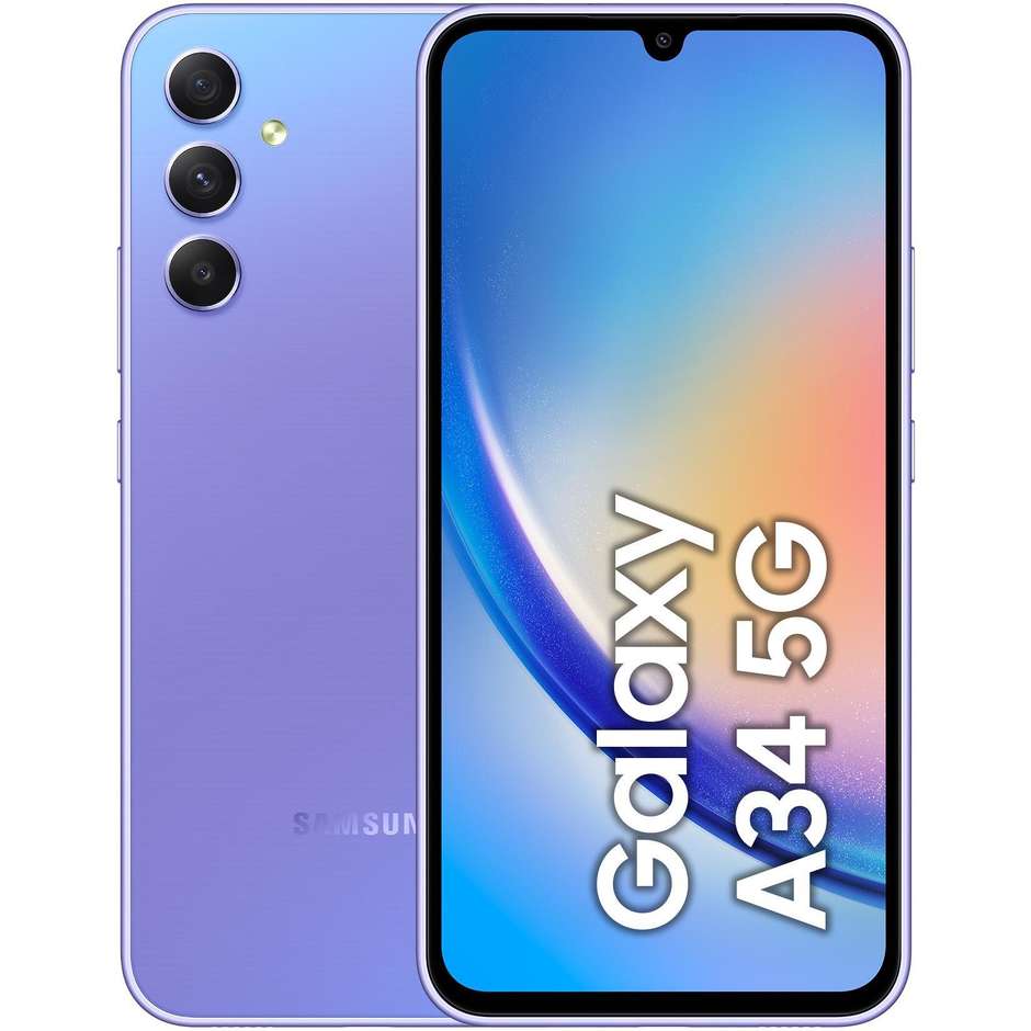Samsung Galaxy A34 Smartphone 5G 6.6” Ram 8 GB Memoria 256 GB Android 13 Colore Awesome Violet