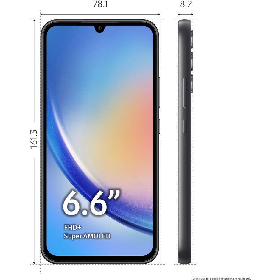 Samsung Galaxy A34 Smartphone 5G 6.6” Ram 8GB Memoria 256 GB Android 13 Colore Awesome Graphite