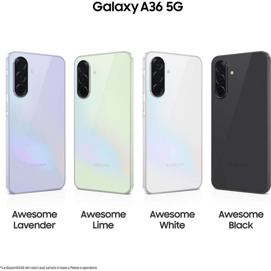 Samsung Galaxy A36 Smartphone 5G 6.7” Ram 8 GB Memoria 256 GB Colore Awesome Lime