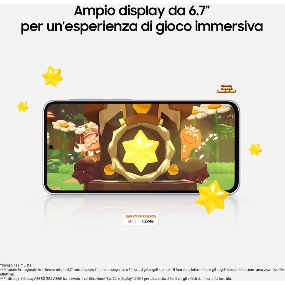 Samsung Galaxy A36 Smartphone 5G 6.7” Ram 8 GB Memoria 256 GB Colore Awesome Lime