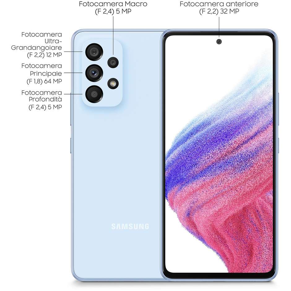 Samsung Galaxy A53 5G 6.5” FHD + Super AMOLED RAM 6 GB Memoria 128 GB Android 12 Colore Blue