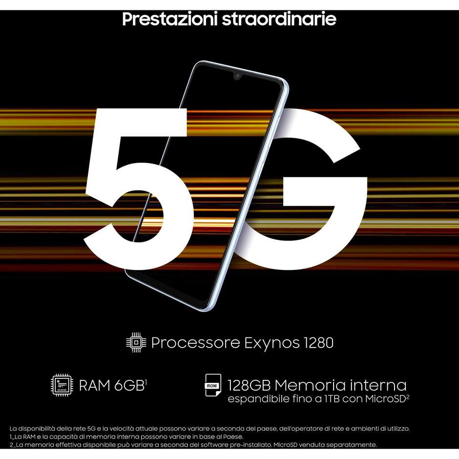 Samsung Galaxy A53 5G 6.5” FHD + Super AMOLED RAM 6 GB Memoria 128 GB Android 12 Colore Orange