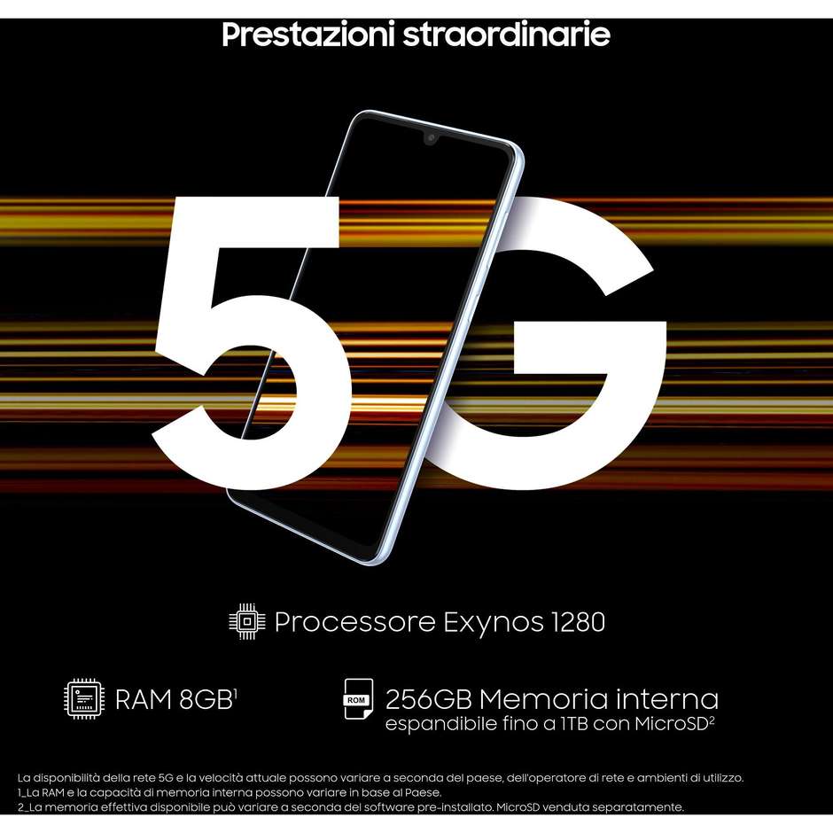 Samsung Galaxy A53 5G Smartphone 6,5" Ram 8 Gb Memoria 256 Gb Android 12 colore Awesome Blu